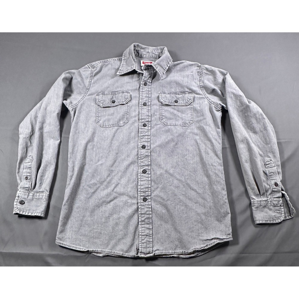 Wrangler Flex for Comfort Mens Gray Long Sleeve Button Down‎ Work Shirt Size S